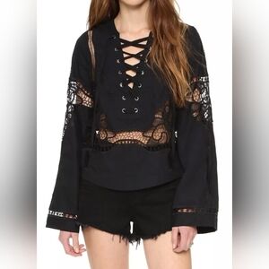 Free People Bittersweet Lace Up Blouse